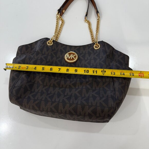 Michael Kors Jet Set Travel Brown Top Zip MK Signature Purse w/ Wallet - Picture 4 of 14